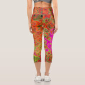 ホットピンクグルービー抽象芸術レトロ液スワール カプリレギンス (裏面)