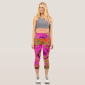ホットピンクグルービー抽象芸術レトロ液スワール カプリレギンス (正面)