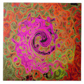 ホットピンクグルービー抽象芸術レトロ液スワール タイル (正面)