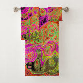 ホットピンクグルービー抽象芸術レトロ液スワール バスタオルセット (インサイチュ)