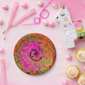 ホットピンクグルービー抽象芸術レトロ液スワール ペーパープレート (パーティー)