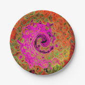 ホットピンクグルービー抽象芸術レトロ液スワール ペーパープレート (正面)