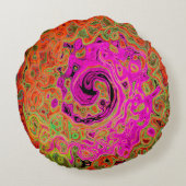 ホットピンクグルービー抽象芸術レトロ液スワール ラウンドクッション (裏面)