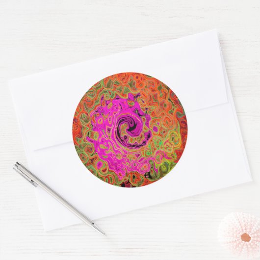 ホットピンクグルービー抽象芸術レトロ液スワール ラウンドシール (封筒)