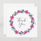 ホットピンクグレーブラックウォーターカラーフローラリース サンキューカード (正面/裏面)