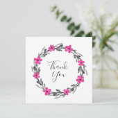 ホットピンクグレーブラックウォーターカラーフローラリース サンキューカード (スタンド正面)