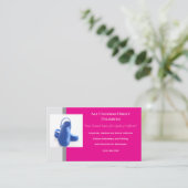 ホットピンクグレーブルーメディカルクロッグユニフォーム 名刺 (スタンド正面)