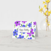 ホットピンクグレー水彩5花びらフローラモチーフ カード (黄色い花)