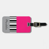 ホットピンクグレー白黒ブロストライプのック ラゲッジタグ (正面横)