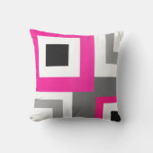 ホットピンクグレー白黒幾何学正方形 クッション (正面)