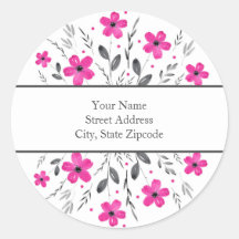 ホットピンクグレー5花びら水色フローラモチーフ