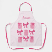 ホットピンクコケット漬け瓶とボウパーソナライズされた エプロン (正面)