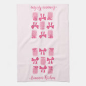 ホットピンクコケット漬け瓶とボウパーソナライズされた キッチンタオル (縦)