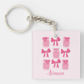 ホットピンクコケット漬け瓶とボウパーソナライズされた キーホルダー (正面)