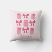 ホットピンクコケット漬け瓶とボウパーソナライズされた クッション (裏面)