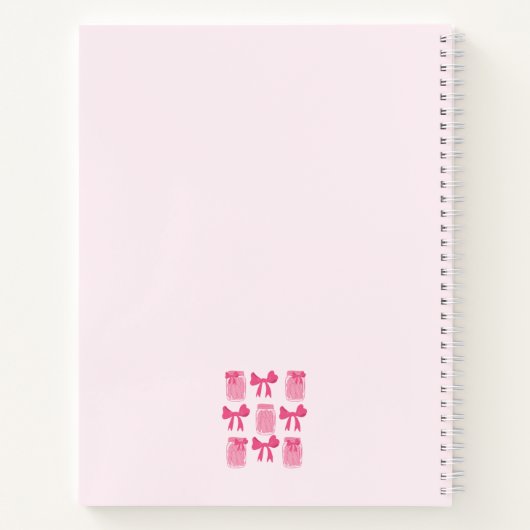 ホットピンクコケット漬け瓶とボウパーソナライズされた ノートブック (裏面)