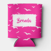 ホットピンクコースタルシーガルパターンビーチパーティー 缶クーラー (正面)