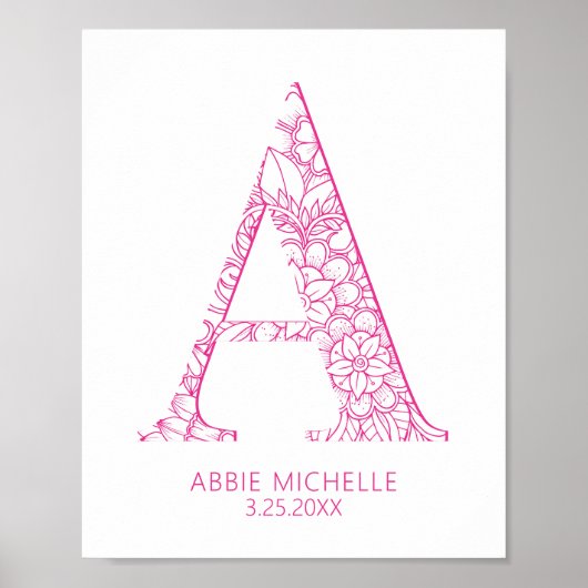 ホットピンクコースタルマンダラレターAウォールアートキッズ ポスター (正面)