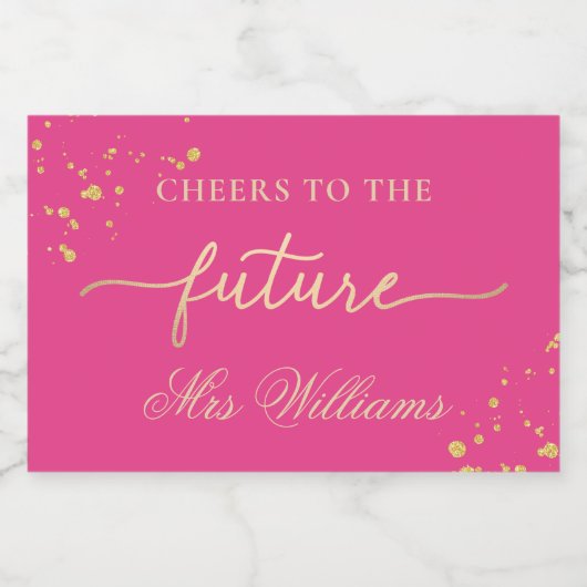 ホットピンクゴールドのウェディングシャワースパークリングワインフェイバーラベルL スパークリングワインラベル (シングルラベル)