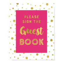 ホットピンクゴールドコンフェッティゲストブック ウェディングサイン