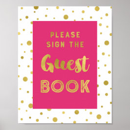 ホットピンクゴールドコンフェッティ ゲストブック ウェディングサイン