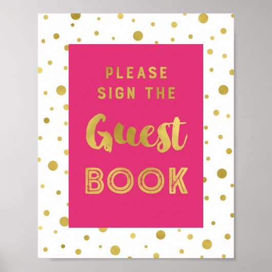 ホットピンクゴールドコンフェッティ ゲストブック ウェディングサイン (正面)
