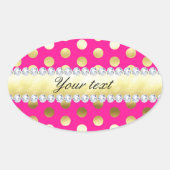 ホットピンクゴールドフォイル水玉模様ダイヤモンド 楕円形シール (正面)