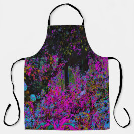 ホットピンクサイケデリックとブラックガーデンサンライズ エプロン