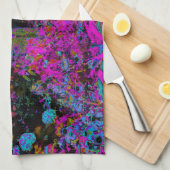 ホットピンクサイケデリックとブラックガーデンサンライズ キッチンタオル (四つ折り)