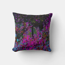 ホットピンクサイケデリックとブラックガーデンサンライズ クッション