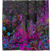 ホットピンクサイケデリックとブラックガーデンサンライズ シャワーカーテン (正面)