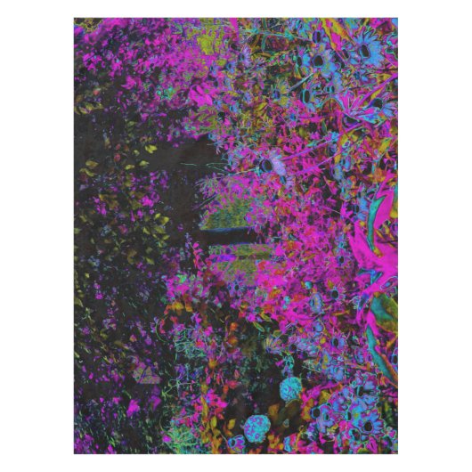 ホットピンクサイケデリックとブラックガーデンサンライズ テーブルクロス (正面)