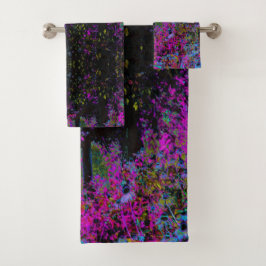 ホットピンクサイケデリックとブラックガーデンサンライズ バスタオルセット