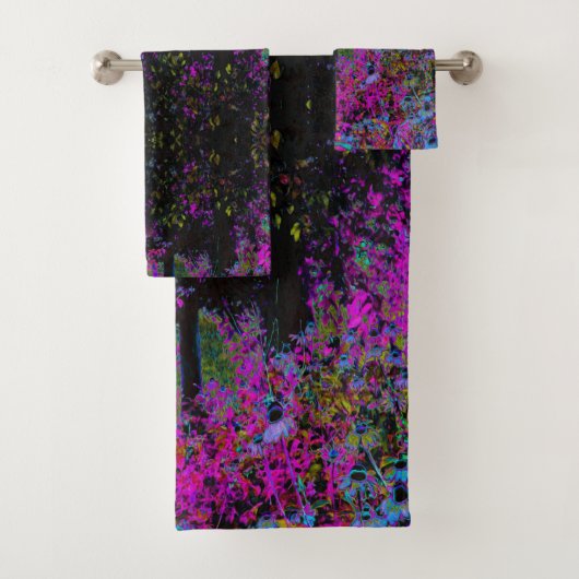 ホットピンクサイケデリックとブラックガーデンサンライズ バスタオルセット (インサイチュ)