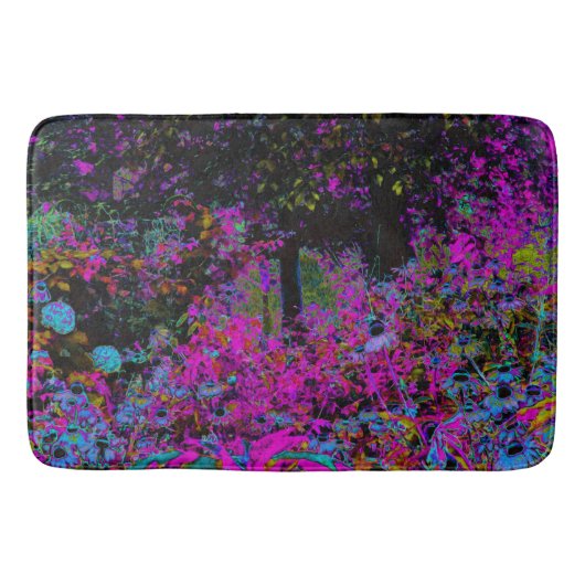 ホットピンクサイケデリックとブラックガーデンサンライズ バスマット (正面)