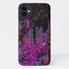 ホットピンクサイケデリックとブラックガーデンサンライズ iPhone 11 ケース