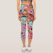 ホットピンクサイケデリックとライムグリーンガーデンフラワー カプリレギンス (裏面)