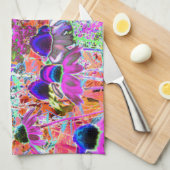 ホットピンクサイケデリックとライムグリーンガーデンフラワー キッチンタオル (四つ折り)