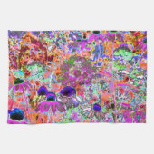 ホットピンクサイケデリックとライムグリーンガーデンフラワー キッチンタオル (横)