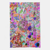 ホットピンクサイケデリックとライムグリーンガーデンフラワー キッチンタオル (縦)