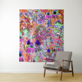 ホットピンクサイケデリックとライムグリーンガーデンフラワー タペストリー