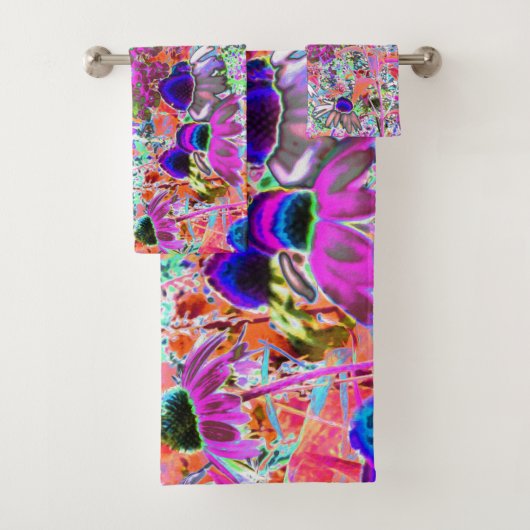 ホットピンクサイケデリックとライムグリーンガーデンフラワー バスタオルセット (インサイチュ)