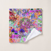 ホットピンクサイケデリックとライムグリーンガーデンフラワー バスタオルセット (ウォッシュタオル)