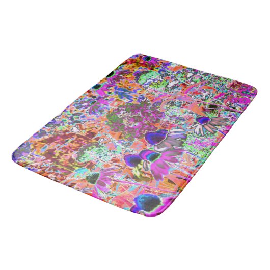ホットピンクサイケデリックとライムグリーンガーデンフラワー バスマット (アングル)