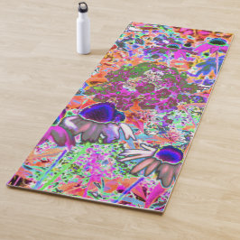 ホットピンクサイケデリックとライムグリーンガーデンフラワー ヨガマット