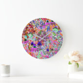 ホットピンクサイケデリックとライムグリーンガーデンフラワー ラージ壁時計 (ホーム)