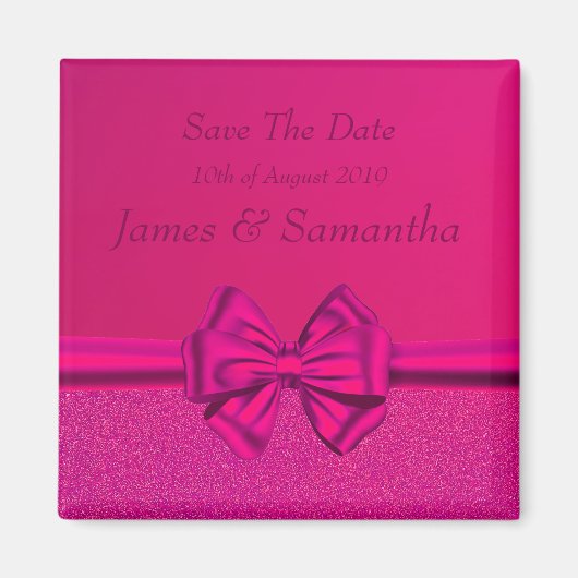 ホットピンクサテンボウ – 日付を保存 マグネット (正面)