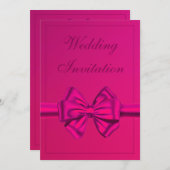 ホットピンクサテン結婚ボウ 招待状 (正面/裏面)