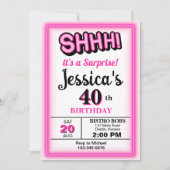 ホットピンクサプライズパーティー誕生日 招待状 (正面)