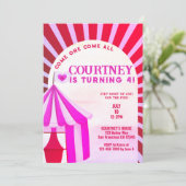 ホットピンクサーカスカーニバルフェスティバルガールズ誕生日 招待状 (スタンド正面)
